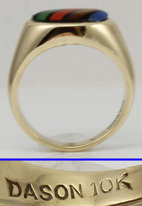 Vintage 1940's SIGNED DASON of NY RARE Natural Mulr-Gemstone Intarsia Inlay 10k Solid Gold Mens Ring