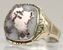 Load image into Gallery viewer, Antique 1920's Art Deco RARE Natural Silver Ore in Quartz Solid Sterling Silver &amp; 10k Gold Mens Ring