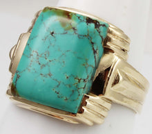 Load image into Gallery viewer, Antique 1920&#39;s Art Deco RARE ORANGE SPIDERWEB Kingman Mine Turquoise 10k Solid Gold Men&#39;s Ring