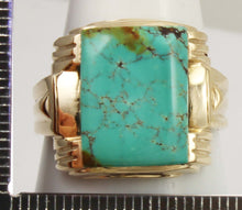 Load image into Gallery viewer, Antique 1920&#39;s Art Deco RARE ORANGE SPIDERWEB Kingman Mine Turquoise 10k Solid Gold Men&#39;s Ring