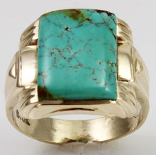 Load image into Gallery viewer, Antique 1920&#39;s Art Deco RARE ORANGE SPIDERWEB Kingman Mine Turquoise 10k Solid Gold Men&#39;s Ring