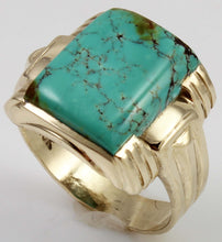 Load image into Gallery viewer, Antique 1920&#39;s Art Deco RARE ORANGE SPIDERWEB Kingman Mine Turquoise 10k Solid Gold Men&#39;s Ring