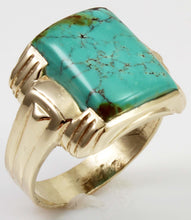 Load image into Gallery viewer, Antique 1920&#39;s Art Deco RARE ORANGE SPIDERWEB Kingman Mine Turquoise 10k Solid Gold Men&#39;s Ring