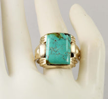 Load image into Gallery viewer, Antique 1920&#39;s Art Deco RARE ORANGE SPIDERWEB Kingman Mine Turquoise 10k Solid Gold Men&#39;s Ring