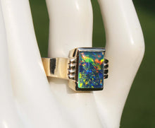 Load image into Gallery viewer, Antique 1920&#39;s Art Deco RARE COLOR SHIFT BRIGHT RAINBOW Natural Opal 10k Solid Yellow Gold Men&#39;s Ring