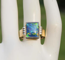 Load image into Gallery viewer, Antique 1920&#39;s Art Deco RARE COLOR SHIFT BRIGHT RAINBOW Natural Opal 10k Solid Yellow Gold Men&#39;s Ring