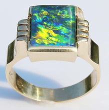 Load image into Gallery viewer, Antique 1920&#39;s Art Deco RARE COLOR SHIFT BRIGHT RAINBOW Natural Opal 10k Solid Yellow Gold Men&#39;s Ring