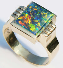 Load image into Gallery viewer, Antique 1920&#39;s Art Deco RARE COLOR SHIFT BRIGHT RAINBOW Natural Opal 10k Solid Yellow Gold Men&#39;s Ring