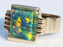 Load image into Gallery viewer, Antique 1920&#39;s Art Deco RARE COLOR SHIFT BRIGHT RAINBOW Natural Opal 10k Solid Yellow Gold Men&#39;s Ring