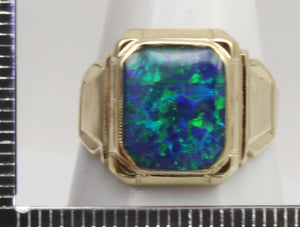 Antique 1920's Art Deco SIGNED Ostby & Barton BLUE GREEN RARE Black Opal 10k Solid Gold Men's Ring