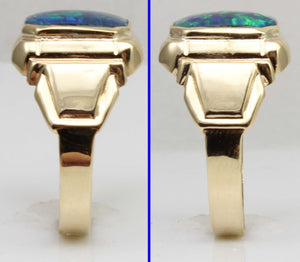 Antique 1920's Art Deco SIGNED Ostby & Barton BLUE GREEN RARE Black Opal 10k Solid Gold Men's Ring