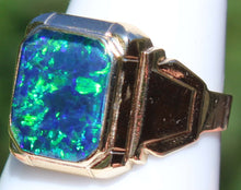 Load image into Gallery viewer, Antique 1920&#39;s Art Deco SIGNED Ostby &amp; Barton BLUE GREEN RARE Black Opal 10k Solid Gold Men&#39;s Ring