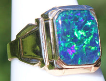 Load image into Gallery viewer, Antique 1920&#39;s Art Deco SIGNED Ostby &amp; Barton BLUE GREEN RARE Black Opal 10k Solid Gold Men&#39;s Ring