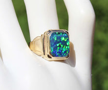 Load image into Gallery viewer, Antique 1920&#39;s Art Deco SIGNED Ostby &amp; Barton BLUE GREEN RARE Black Opal 10k Solid Gold Men&#39;s Ring