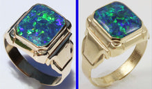 Load image into Gallery viewer, Antique 1920&#39;s Art Deco SIGNED Ostby &amp; Barton BLUE GREEN RARE Black Opal 10k Solid Gold Men&#39;s Ring