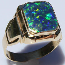 Load image into Gallery viewer, Antique 1920&#39;s Art Deco SIGNED Ostby &amp; Barton BLUE GREEN RARE Black Opal 10k Solid Gold Men&#39;s Ring