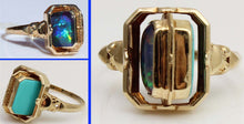 Load image into Gallery viewer, RARE Antique 1920's Art Deco Opal &amp; Turquoise 10k Solid Gold Cocktail Reversible Flip Ring
