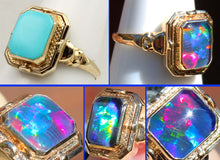Load image into Gallery viewer, RARE Antique 1920's Art Deco Opal &amp; Turquoise 10k Solid Gold Cocktail Reversible Flip Ring