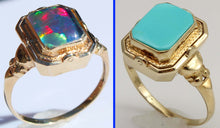 Load image into Gallery viewer, RARE Antique 1920's Art Deco Opal &amp; Turquoise 10k Solid Gold Cocktail Reversible Flip Ring