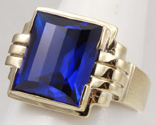 Load image into Gallery viewer, Antique 1920&#39;s Art Deco LARGE 9ct RARE Barrel Cut Blue Spinel 10k Solid Yellow Gold Men&#39;s Ring