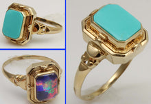 Load image into Gallery viewer, RARE Antique 1920's Art Deco Opal &amp; Turquoise 10k Solid Gold Cocktail Reversible Flip Ring