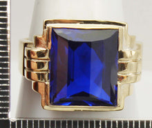 Load image into Gallery viewer, Antique 1920&#39;s Art Deco LARGE 9ct RARE Barrel Cut Blue Spinel 10k Solid Yellow Gold Men&#39;s Ring