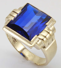 Load image into Gallery viewer, Antique 1920&#39;s Art Deco LARGE 9ct RARE Barrel Cut Blue Spinel 10k Solid Yellow Gold Men&#39;s Ring