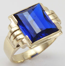 Load image into Gallery viewer, Antique 1920&#39;s Art Deco LARGE 9ct RARE Barrel Cut Blue Spinel 10k Solid Yellow Gold Men&#39;s Ring