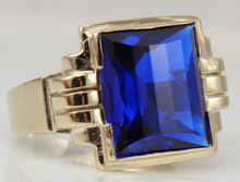 Load image into Gallery viewer, Antique 1920&#39;s Art Deco LARGE 9ct RARE Barrel Cut Blue Spinel 10k Solid Yellow Gold Men&#39;s Ring