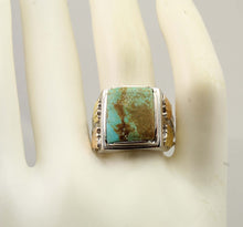 Load image into Gallery viewer, Estate RARE Natural #8 Mine Nevada Turquoise 12k Solid Rose &amp; Green Gold &amp; Sterling Silver Mens Ring
