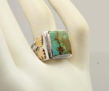 Load image into Gallery viewer, Estate RARE Natural #8 Mine Nevada Turquoise 12k Solid Rose &amp; Green Gold &amp; Sterling Silver Mens Ring