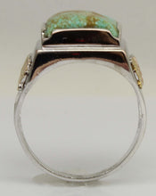 Load image into Gallery viewer, Estate RARE Natural #8 Mine Nevada Turquoise 12k Solid Rose &amp; Green Gold &amp; Sterling Silver Mens Ring