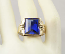 Load image into Gallery viewer, Antique 1920&#39;s Art Deco LARGE 9ct RARE Barrel Cut Blue Spinel 10k Solid Yellow Gold Men&#39;s Ring