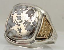 Load image into Gallery viewer, Vintage 1940's SIGNED Ostby &amp; Barton RARE Silver in Quartz Alaska Themed Silver &amp; 10k Gold Mens Ring