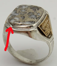Load image into Gallery viewer, Vintage 1940's SIGNED Ostby &amp; Barton RARE Silver in Quartz Alaska Themed Silver &amp; 10k Gold Mens Ring