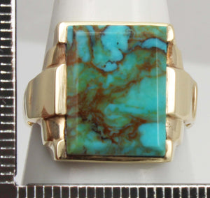 Antique 1920's Art Deco RARE COLLAPSED RED/ORANGE Matrix Kingman Turquoise 10k Solid Gold Men's Ring