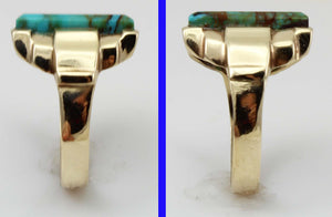 Antique 1920's Art Deco RARE COLLAPSED RED/ORANGE Matrix Kingman Turquoise 10k Solid Gold Men's Ring