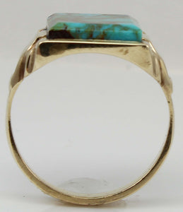 Antique 1920's Art Deco RARE COLLAPSED RED/ORANGE Matrix Kingman Turquoise 10k Solid Gold Men's Ring