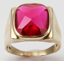 Load image into Gallery viewer, Antique 1920&#39;s Art Deco LARGE 12ct Faceted Top Cushion Cut Ruby 10k Solid Yellow Gold Men&#39;s Ring