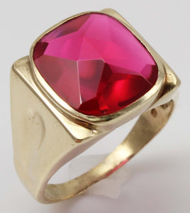 Antique 1920's Art Deco LARGE 12ct Faceted Top Cushion Cut Ruby 10k Solid Yellow Gold Men's Ring