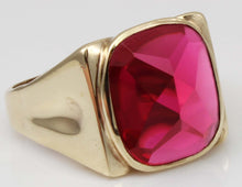 Load image into Gallery viewer, Antique 1920&#39;s Art Deco LARGE 12ct Faceted Top Cushion Cut Ruby 10k Solid Yellow Gold Men&#39;s Ring