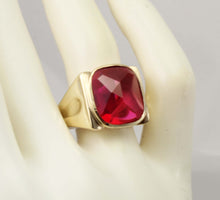 Load image into Gallery viewer, Antique 1920&#39;s Art Deco LARGE 12ct Faceted Top Cushion Cut Ruby 10k Solid Yellow Gold Men&#39;s Ring