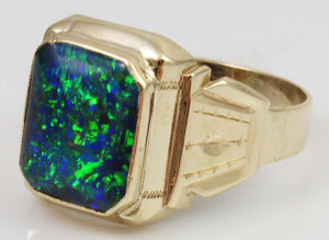 Antique 1920's Art Deco Ostby & Barton UNIQUE COLOR SHIFT Natural Opal 10k Solid Gold Men's Ring