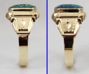 Antique 1920's Art Deco Ostby & Barton UNIQUE COLOR SHIFT Natural Opal 10k Solid Gold Men's Ring