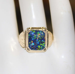 Antique 1920's Art Deco Ostby & Barton UNIQUE COLOR SHIFT Natural Opal 10k Solid Gold Men's Ring