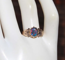 Load image into Gallery viewer, Antique c1900 Late Period Victorian Natural RAINBOW Opal 10k Solid Rose Gold Ladies Cocktail Ring