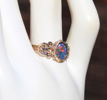 Load image into Gallery viewer, Antique c1900 Late Period Victorian Natural RAINBOW Opal 10k Solid Rose Gold Ladies Cocktail Ring