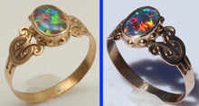 Load image into Gallery viewer, Antique c1900 Late Period Victorian Natural RAINBOW Opal 10k Solid Rose Gold Ladies Cocktail Ring