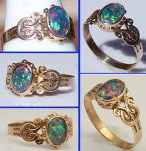 Load image into Gallery viewer, Antique c1900 Late Period Victorian Natural RAINBOW Opal 10k Solid Rose Gold Ladies Cocktail Ring
