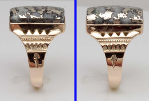 Antique Victorian VERY RARE Natural Silver Ore in Quartz Hand Engraved 14k Solid Rose Gold Mens R